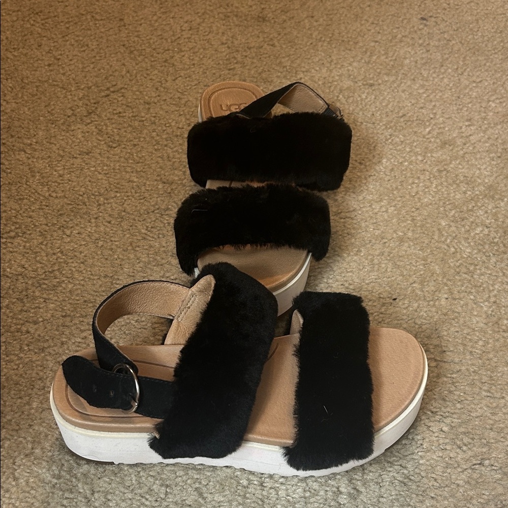 UGG Women's Black Furry Sandals